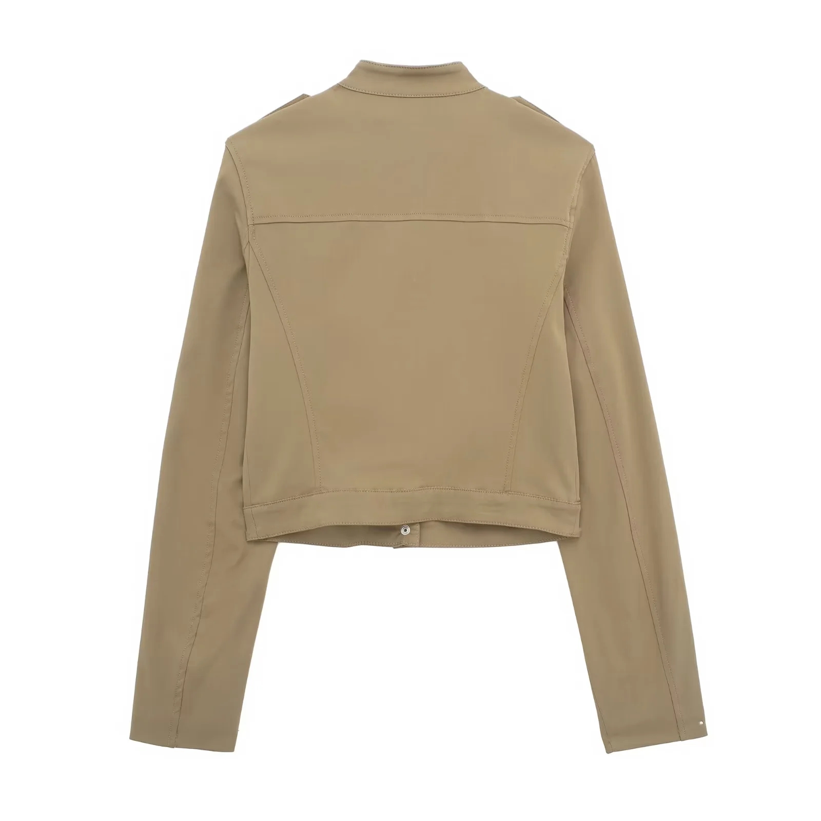 Fashion Khaki Blended Stand Collar Jacket,Coat-Jacket