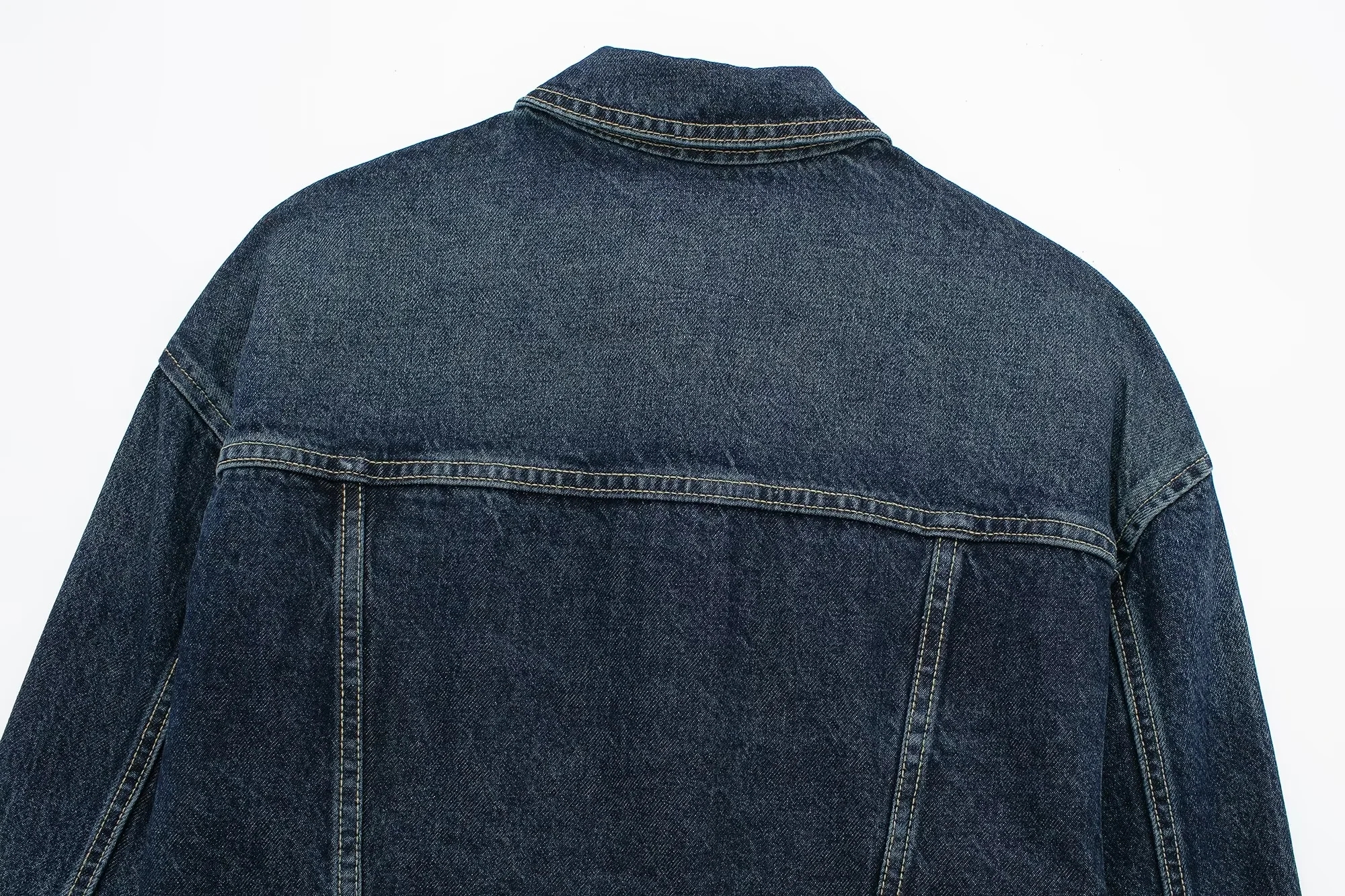 Fashion Blue Denim Lapel Buttoned Jacket,Denim