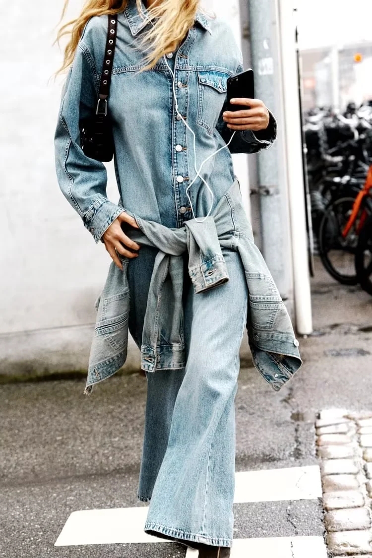 Fashion Blue Denim Lapel Buttoned Jumpsuit,Denim
