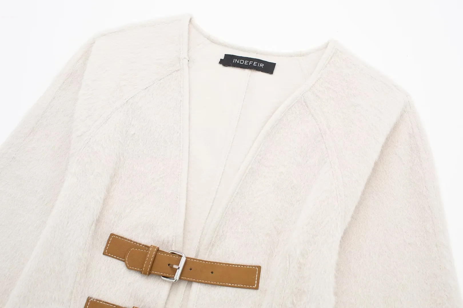 Fashion Beige Blended Double-strap Jacket,Coat-Jacket