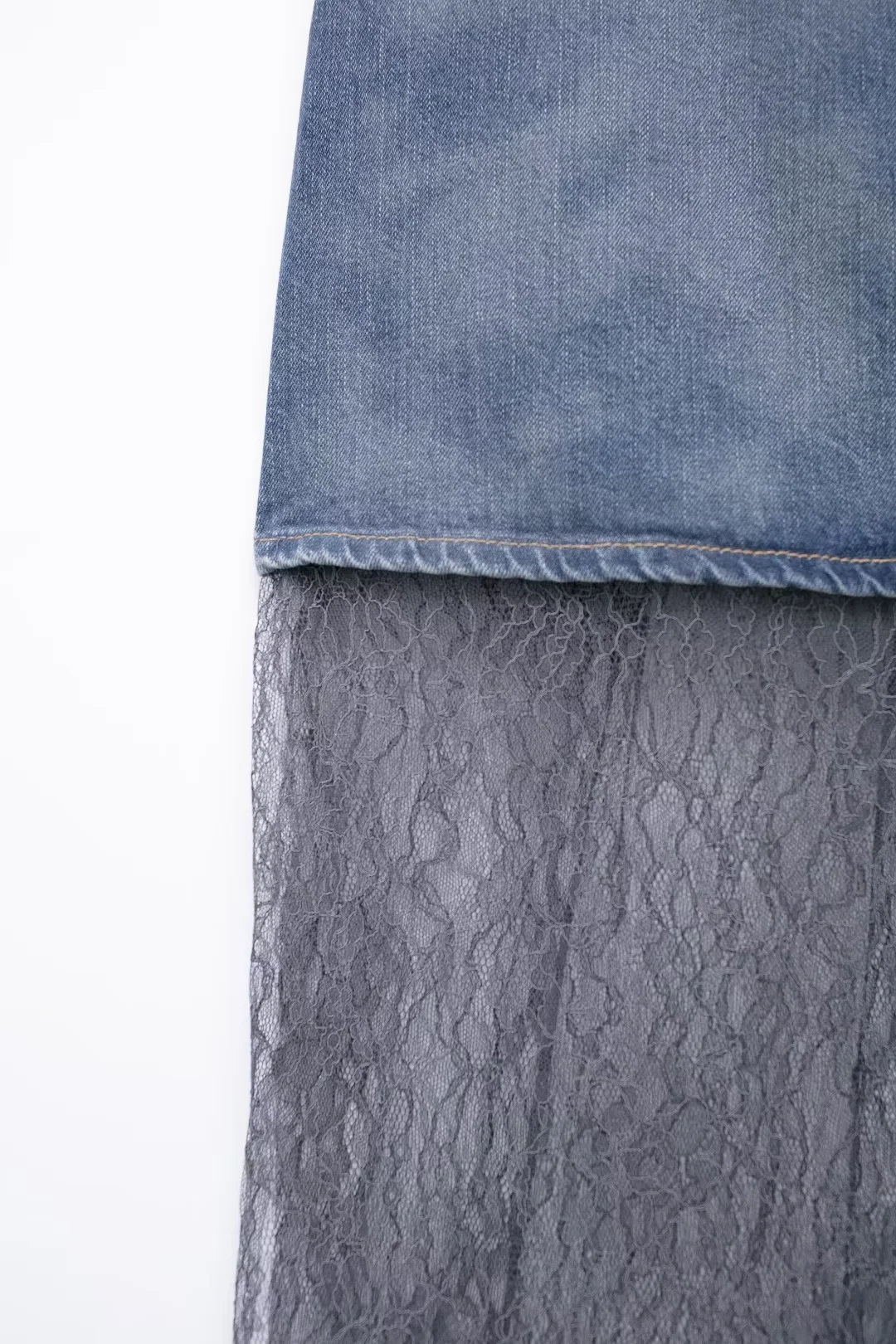 Fashion Blue Lace Spliced Denim Suspender Long Skirt,Denim