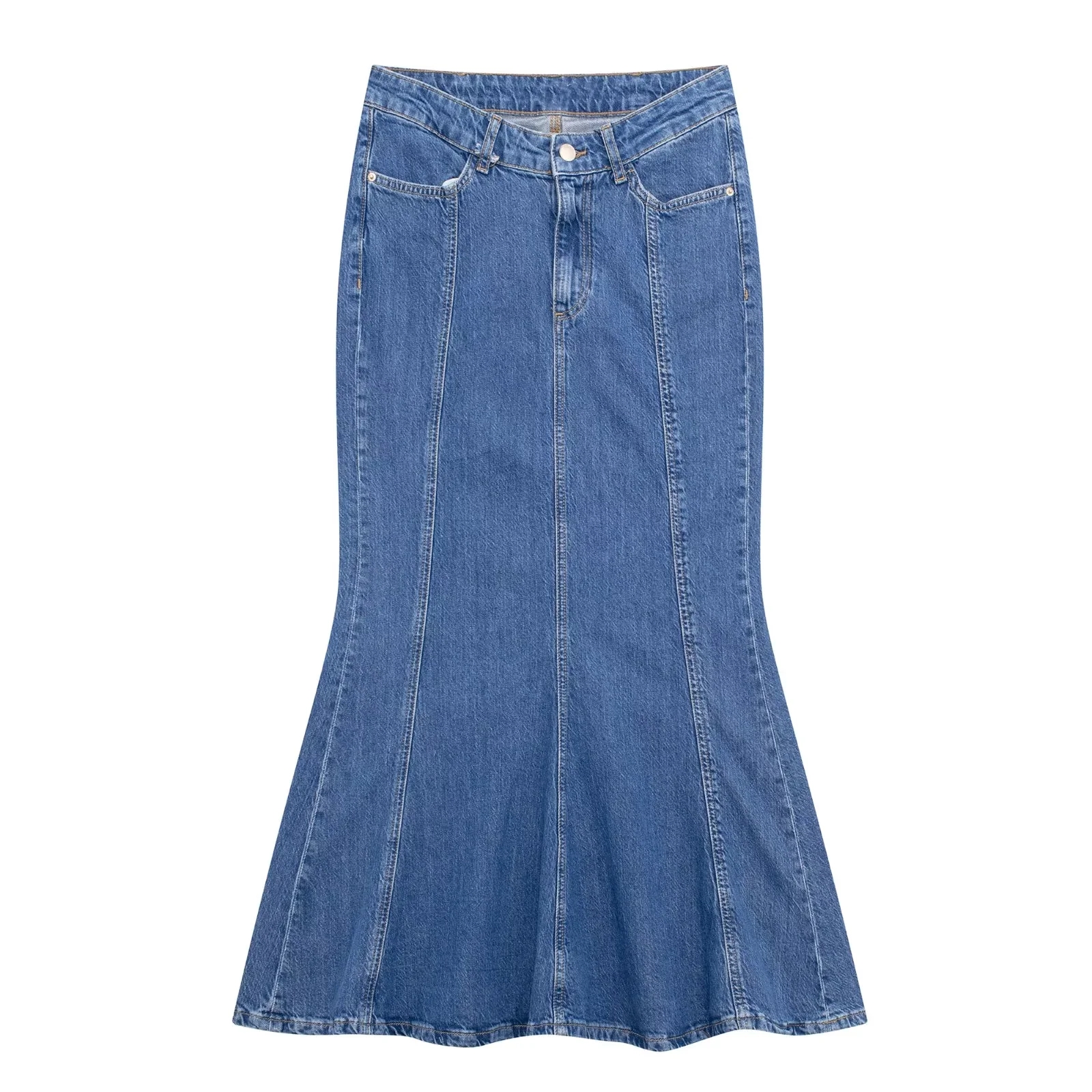 Fashion Blue Denim Fishtail Skirt,Denim