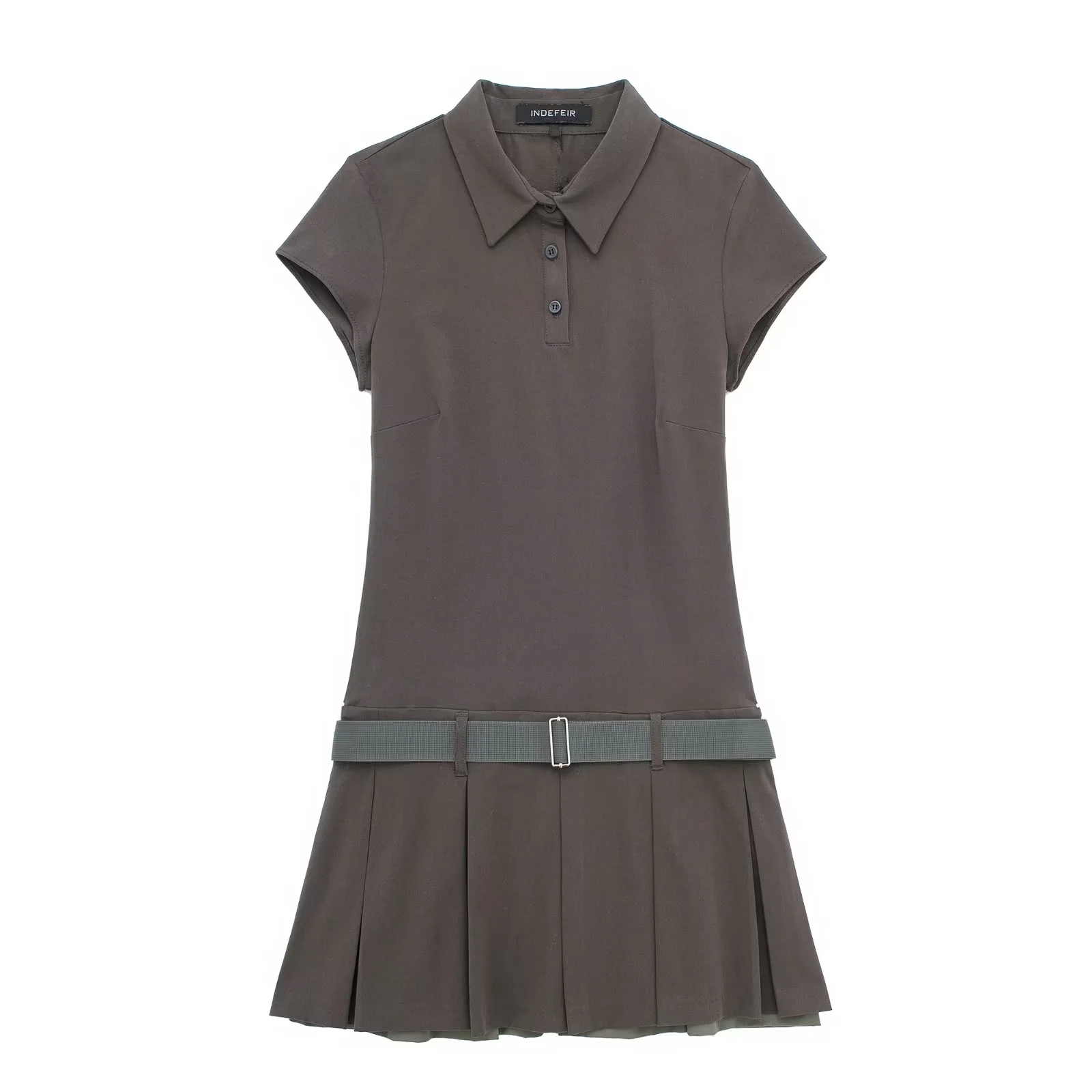 Fashion Brown Blended Lapel Pleated Skirt,Mini & Short Dresses