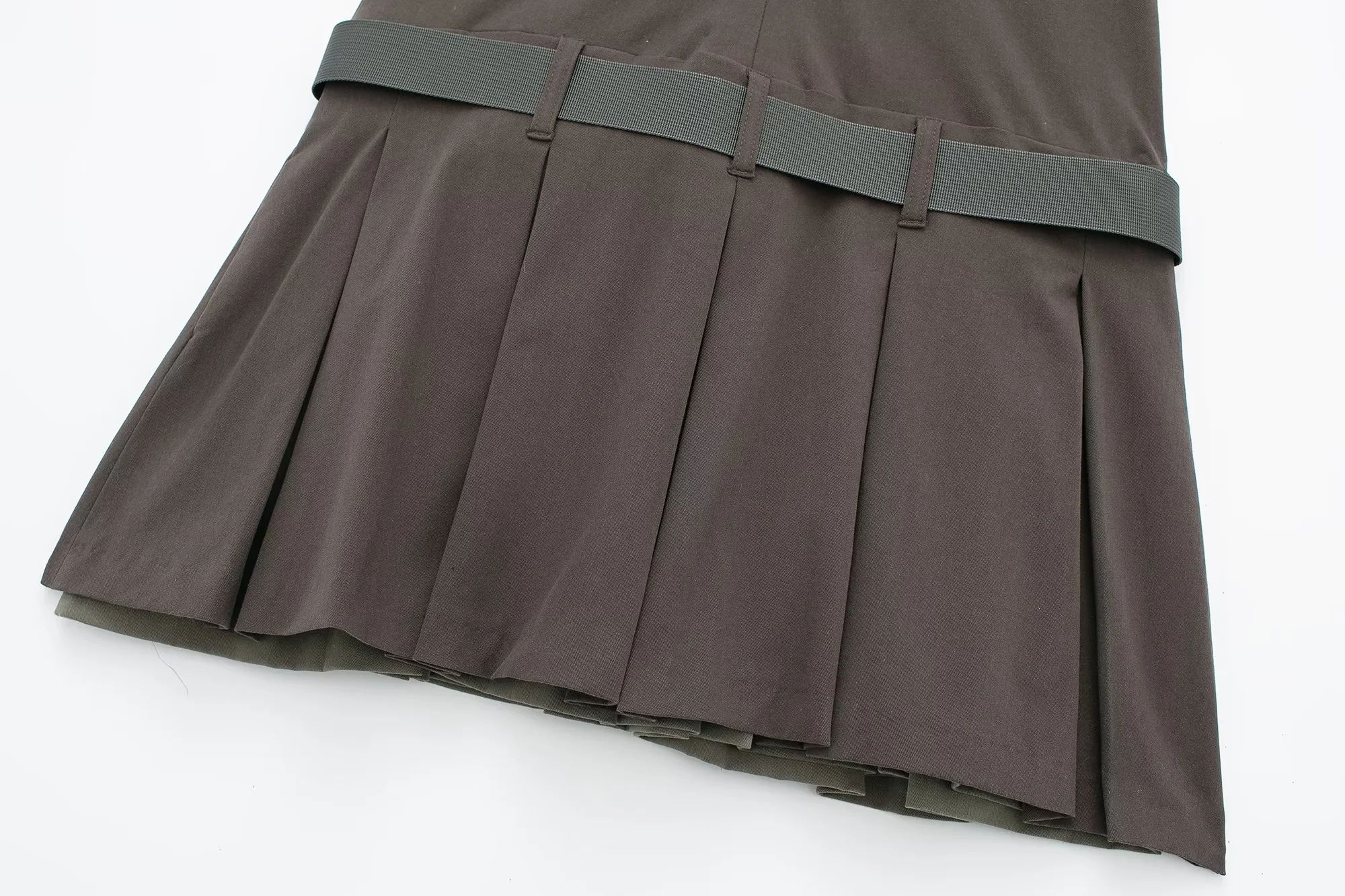 Fashion Brown Blended Lapel Pleated Skirt,Mini & Short Dresses