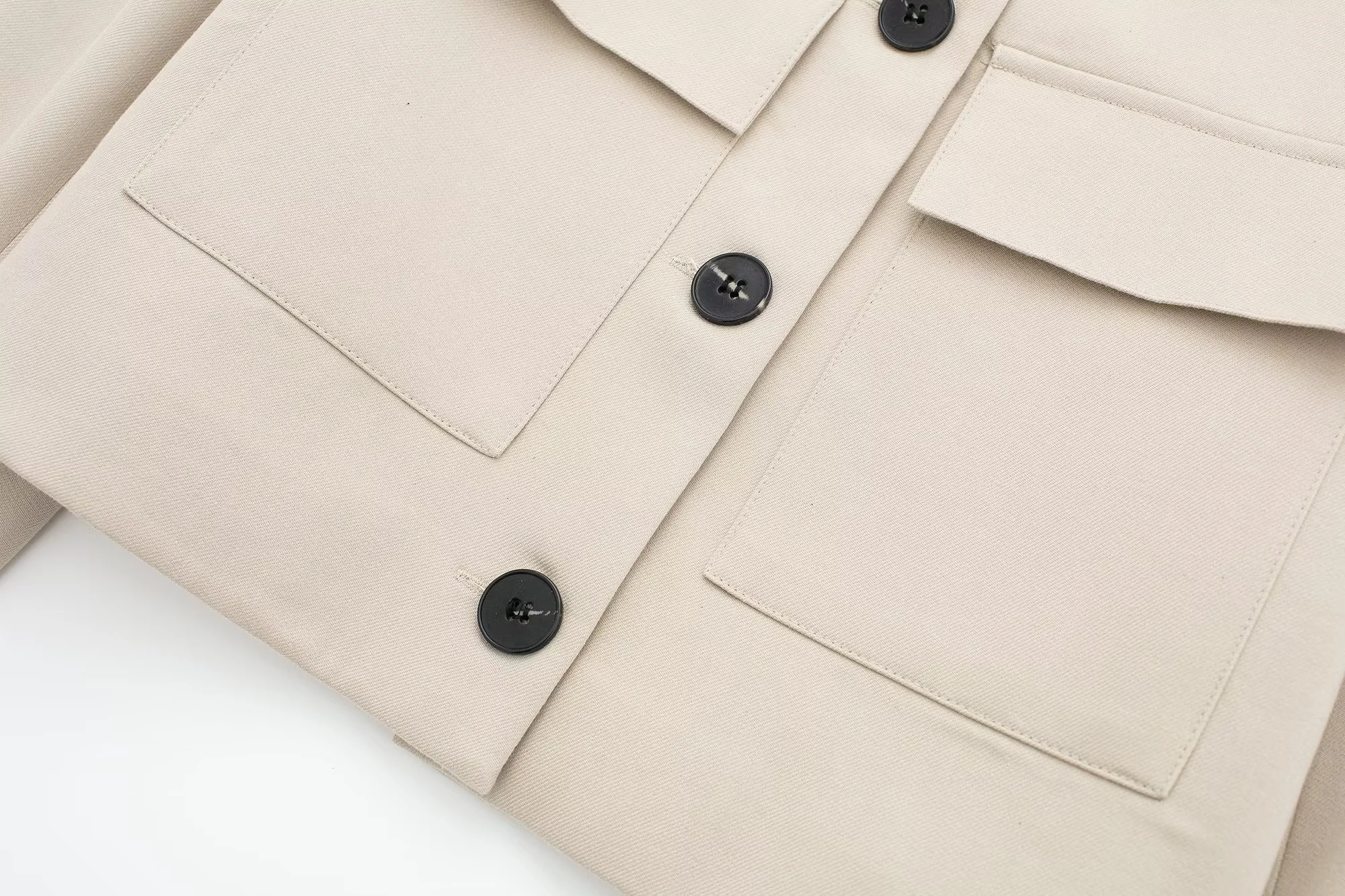 Fashion Off White Blended Lapel Double Pocket Jacket,Coat-Jacket