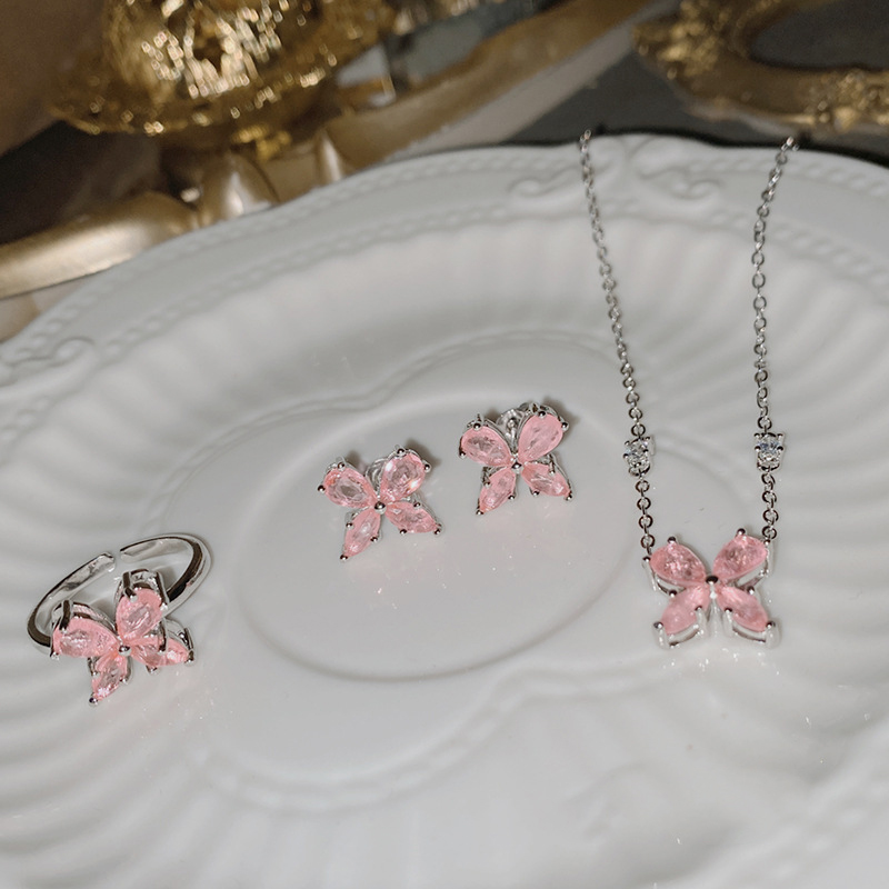 Fashion Necklace Cherry Blossom Pink ? With Chain Copper Diamond Butterfly Necklace,Necklaces