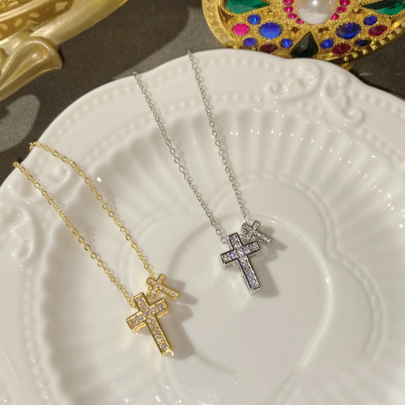 Fashion White Gold Copper Diamond Cross Necklace,Necklaces