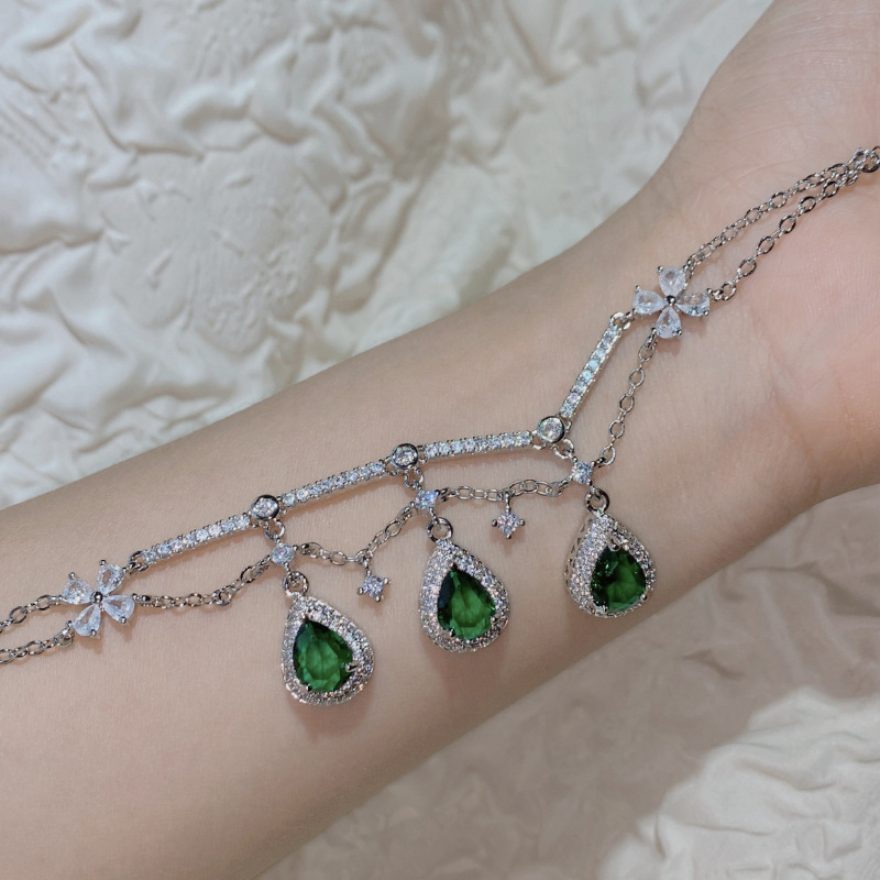 Fashion Green Spinel Bracelet Copper And Diamond Drop-shaped Bracelet,Bracelets