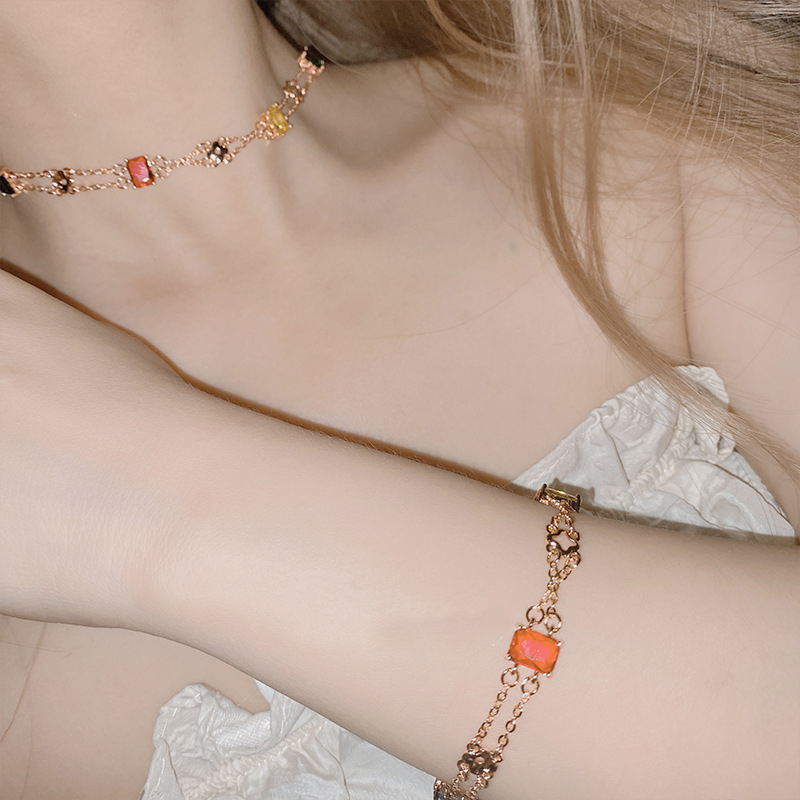 Fashion Necklace 0119?colored Diamond Square? Gold Plated Copper Necklace With Square Diamonds,Necklaces