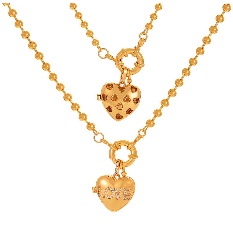 Fashion Golden 2 Copper Inlaid Zirconium Love Flip Letter Mom Pendant Bead Necklace (3mm),Necklaces