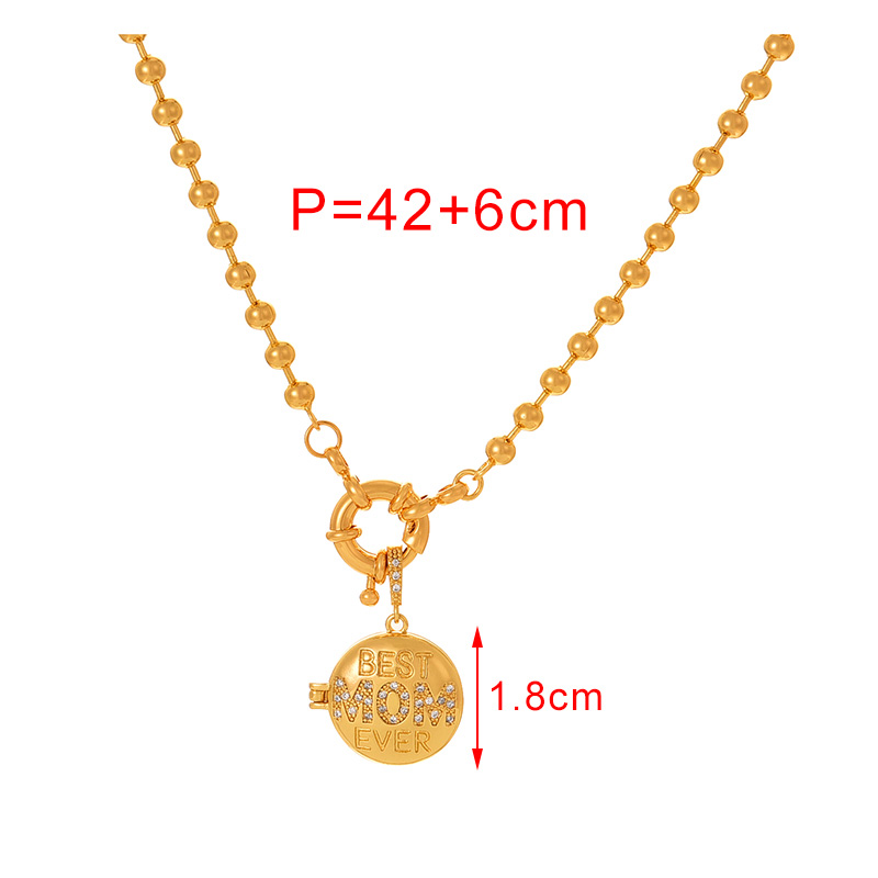 Fashion Golden 2 Copper Inlaid Zirconium Love Flip Letter Mom Pendant Bead Necklace (3mm),Necklaces