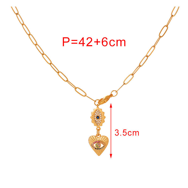 Fashion Gold Copper Inlaid Zirconium Heart Eye Pendant Lobster Clasp Necklace,Necklaces