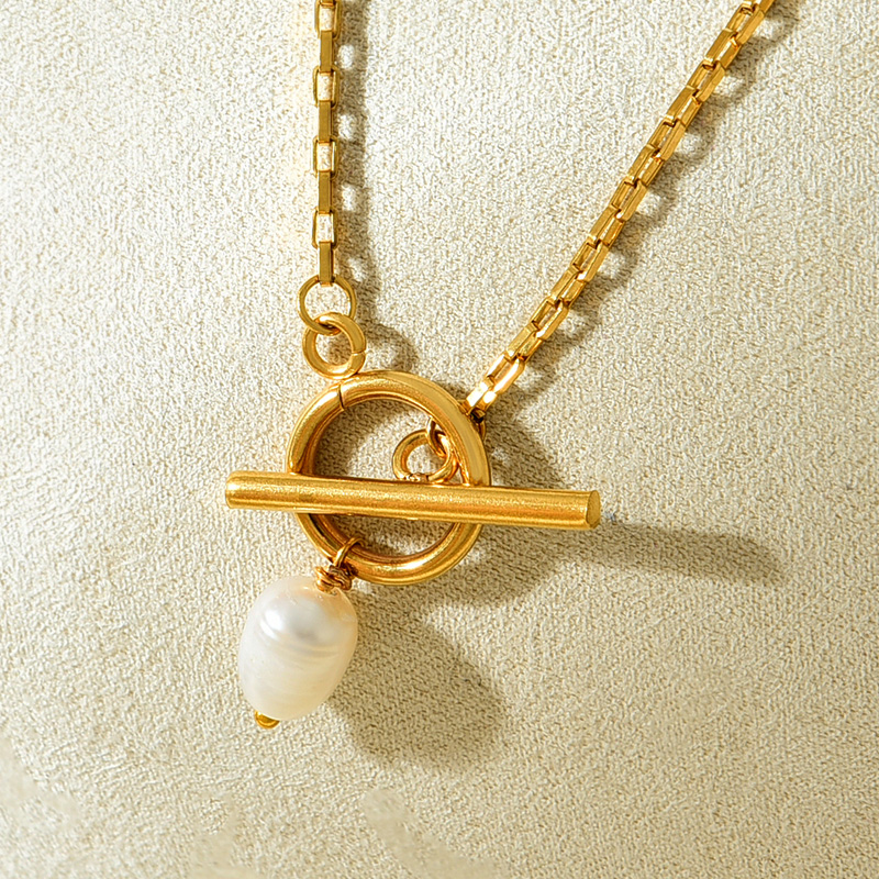 Fashion Gold Titanium Steel Ot Buckle Pearl Pendant Necklace,Necklaces