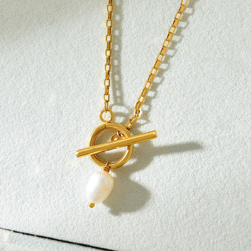 Fashion Gold Titanium Steel Ot Buckle Pearl Pendant Necklace,Necklaces