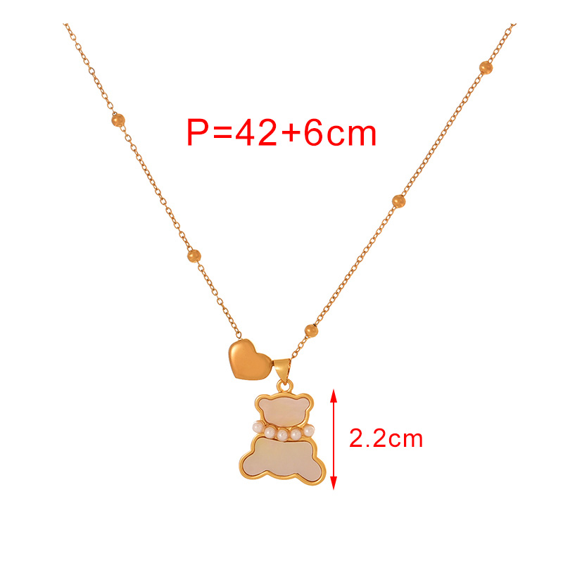 Fashion Gold Titanium Steel Love Shell Pearl Bear Pendant Bead Necklace,Necklaces