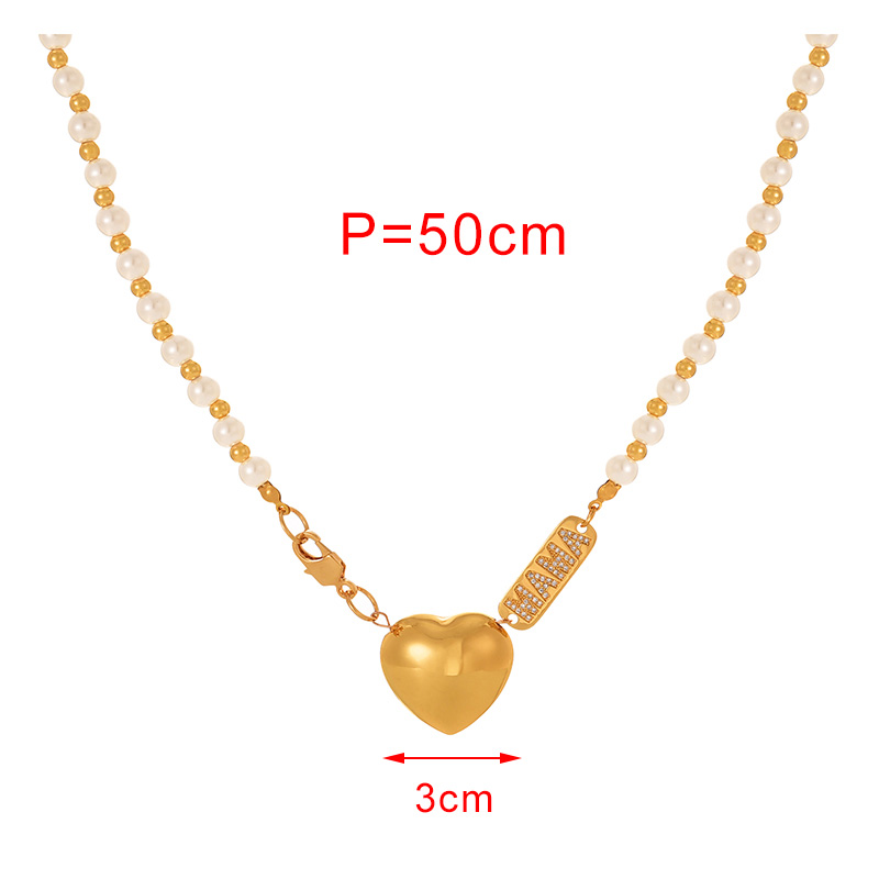 Fashion Golden 2 Copper Inlaid Zirconium Heart Letter Mama Pendant Pearl Beaded Necklace,Necklaces