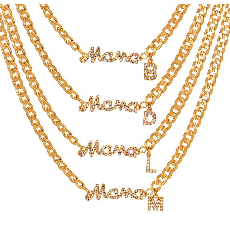 Fashion S Copper Inlaid Zirconium 26 Letters Mama Pendant Thick Chain Necklace,Necklaces