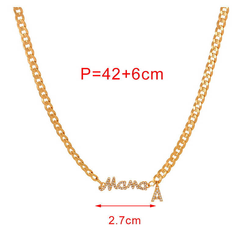 Fashion Z Copper Inlaid Zirconium 26 Letters Mama Pendant Thick Chain Necklace,Necklaces