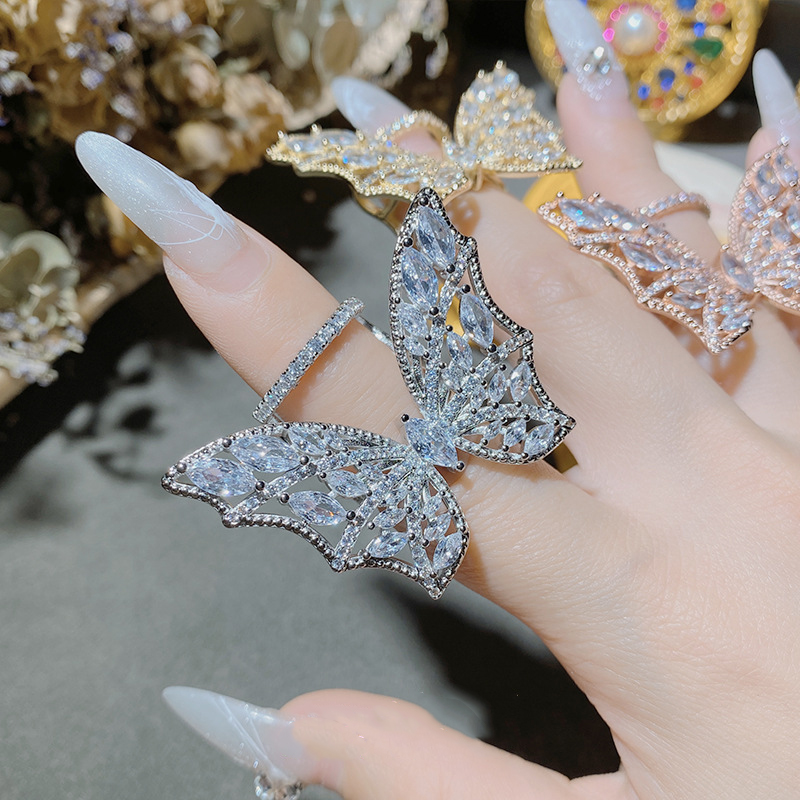 Fashion Silver Copper Diamond Wings Ring,Rings