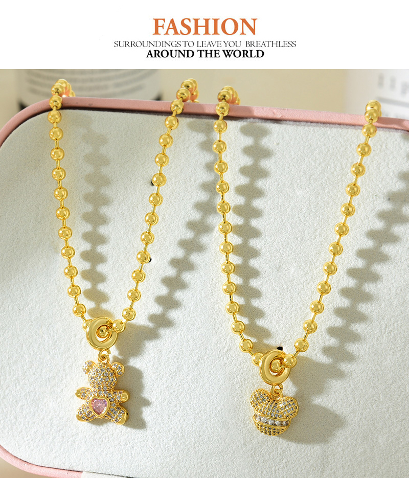 Fashion Golden 2 Copper Inlaid Zirconium Bear Pendant Bead Necklace (3mm),Necklaces