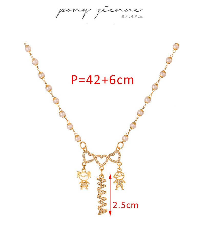 Fashion Gold Copper Inlaid Zirconium Letters Mama Love Boy And Girl Pendant Pearl Necklace,Necklaces