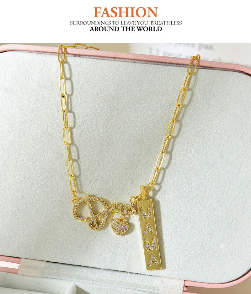 Fashion Gold Copper Inlaid Zirconium Letters Mama Love Pendant Necklace,Necklaces