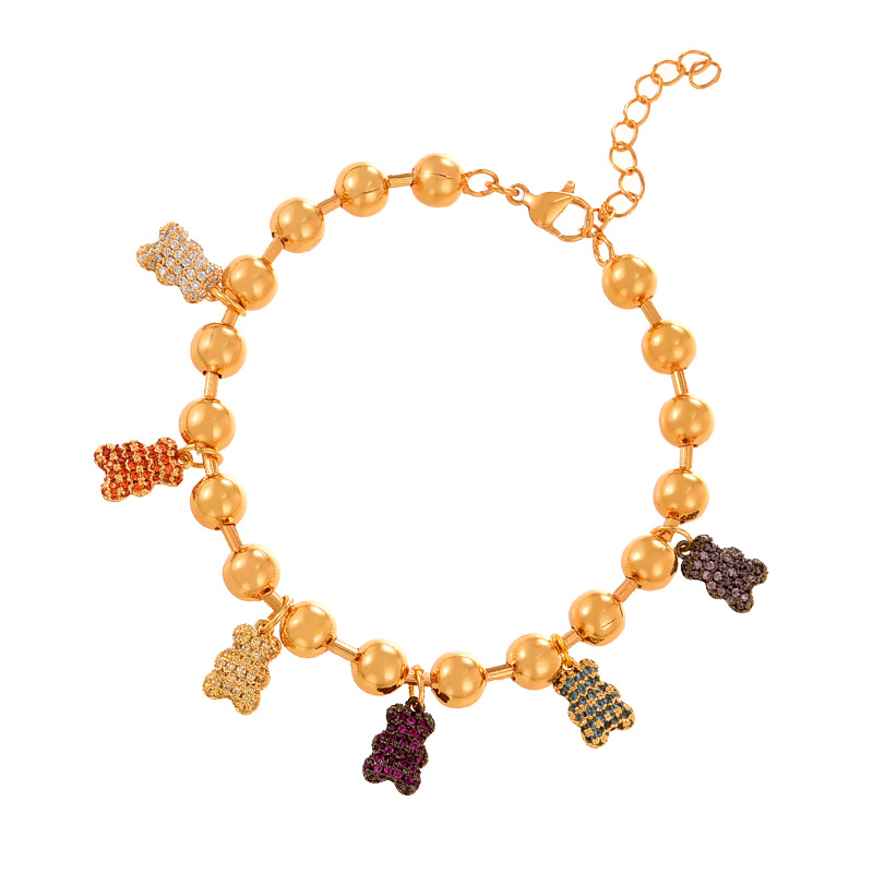 Fashion Golden 2 Copper Inlaid Zirconium Bear Pendant Bead Bracelet (6mm),Bracelets