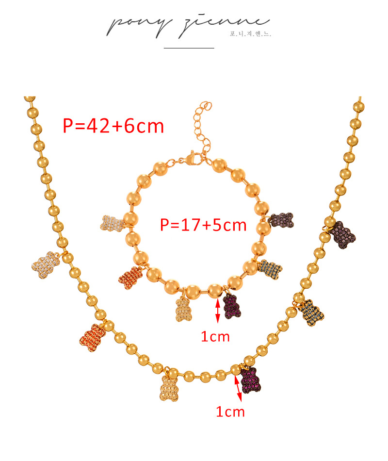 Fashion Golden 2 Copper Inlaid Zirconium Bear Pendant Bead Bracelet (6mm),Bracelets