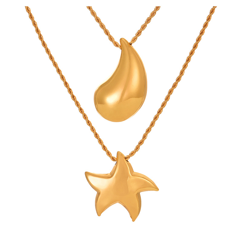 Fashion Golden 2 Copper Five-pointed Star Pendant Twist Necklace,Necklaces