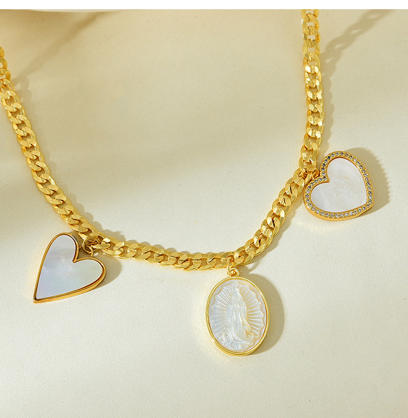 Fashion Gold Copper Inlaid Zirconium Shell Love Portrait Pendant Thick Chain Necklace,Necklaces