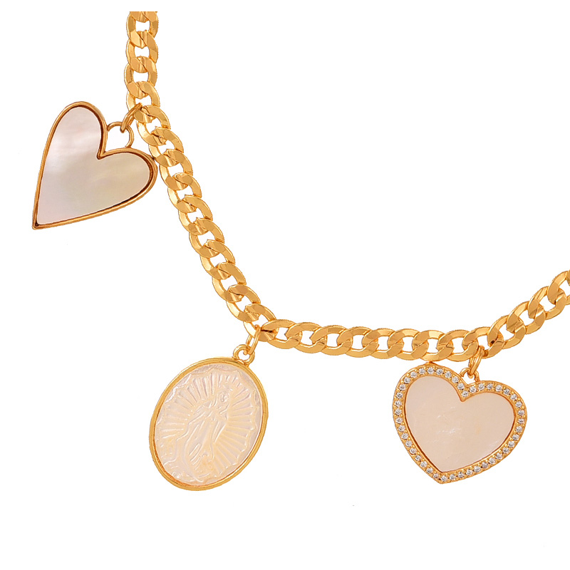 Fashion Gold Copper Inlaid Zirconium Shell Love Portrait Pendant Thick Chain Necklace,Necklaces