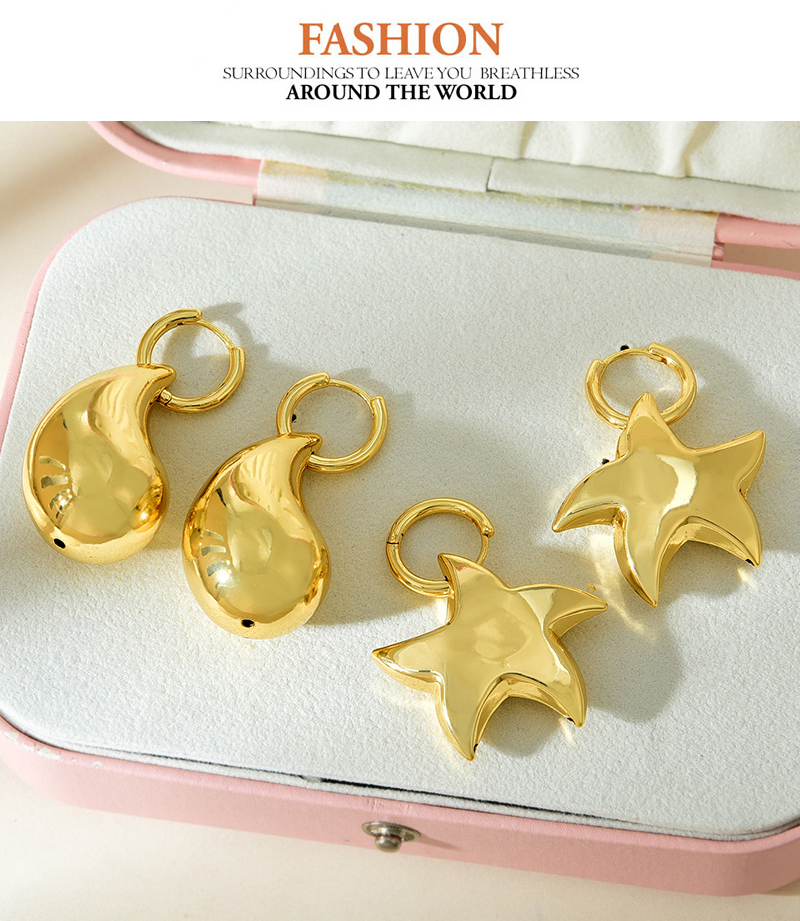 Fashion Golden 2 Copper Five-pointed Star Pendant Earrings,Earrings