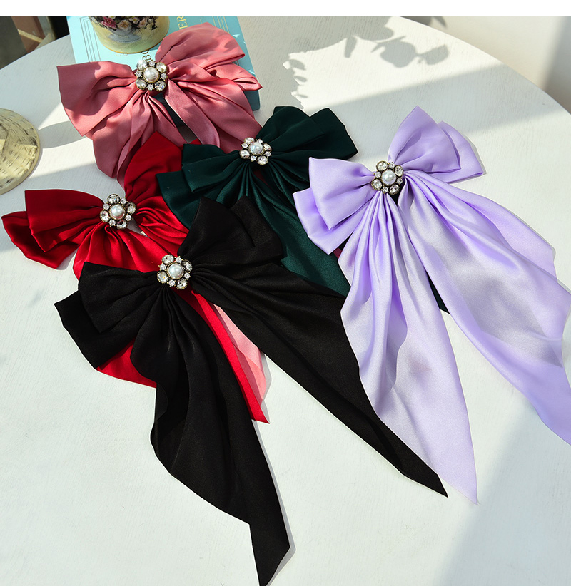 Fashion Black Alloy Diamond Pearl Long Bow Hair Clip,Hairpins