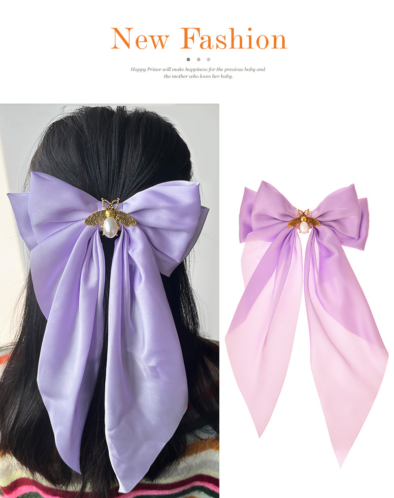 Fashion Purple Alloy Pearl Bee Long Bow Hair Clip,Hairpins