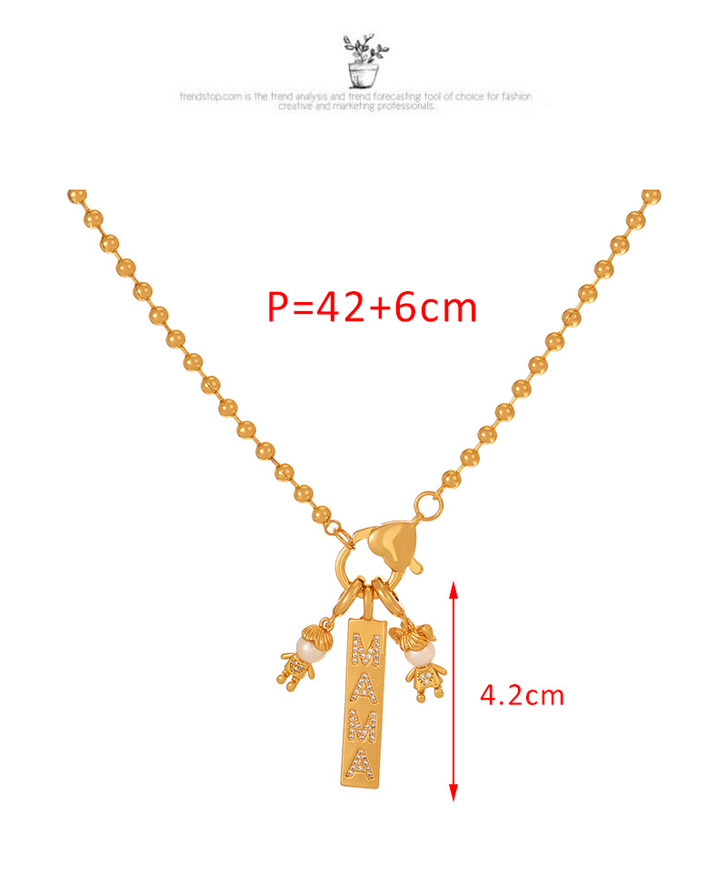 Fashion Gold Copper Inlaid Zircon Letters Mama Boys And Girls Pendant Bead Necklace (3mm),Necklaces