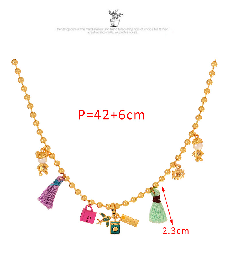 Fashion Color Copper Inlaid Zircon Boys And Girls Tassel Aircraft Pendant Bead Necklace (3mm),Necklaces