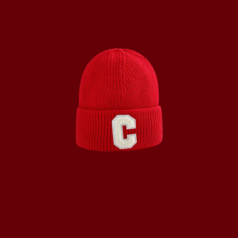 Fashion Letter C Red - One Size Fits All Acrylic Knitted Embroidered Beanie,Knitting Wool Hats