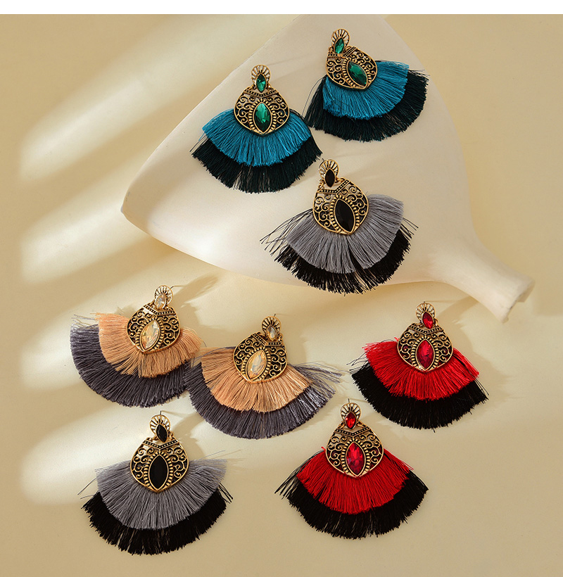 Fashion Red Alloy Diamond Pattern Water Drop Pendant Color Block Tassel Stud Earrings,Stud Earrings