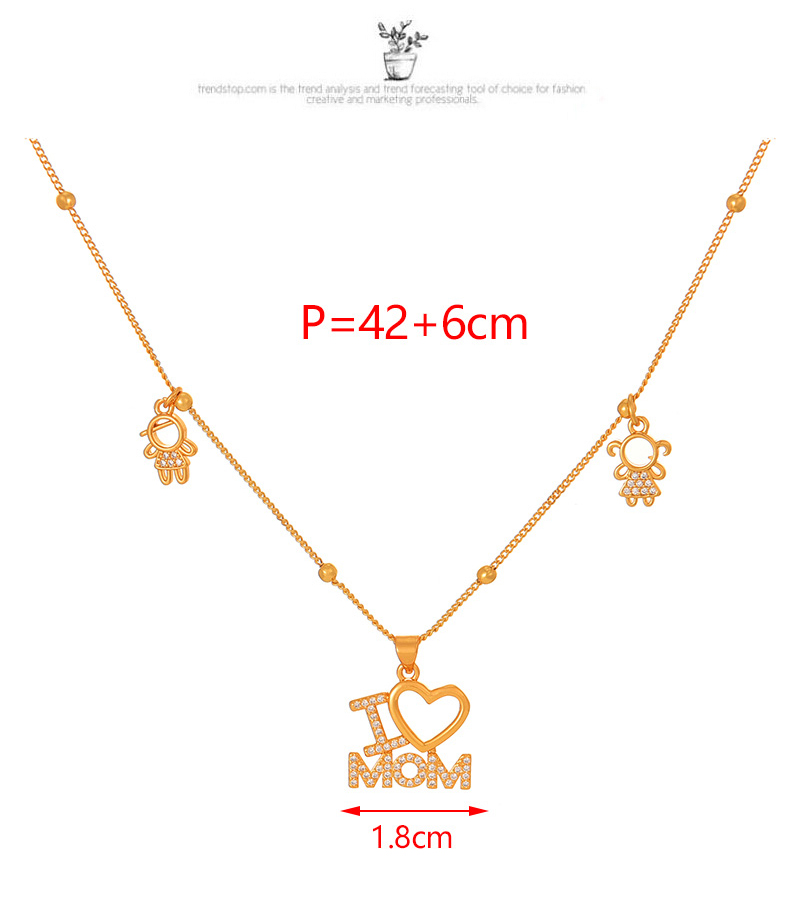 Fashion Gold Copper Inlaid Zircon Love Letter Mom Boys And Girls Pendant Necklace,Necklaces