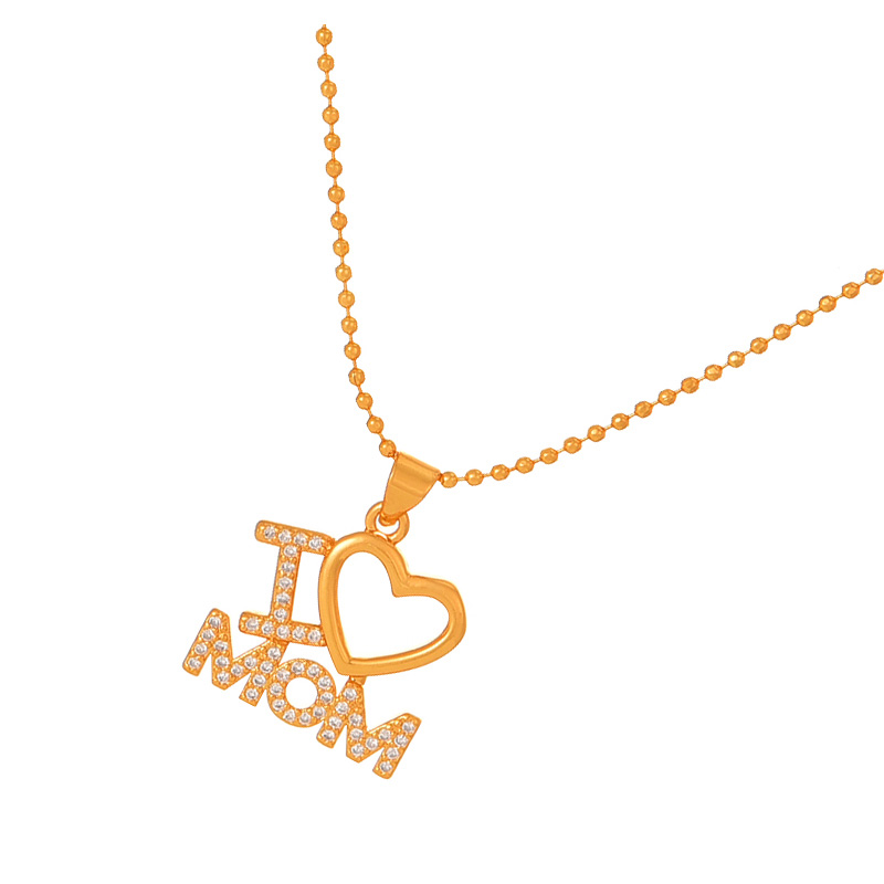 Fashion Gold Copper Inlaid Zircon Love Letter Mom Pendant Bead Necklace,Necklaces