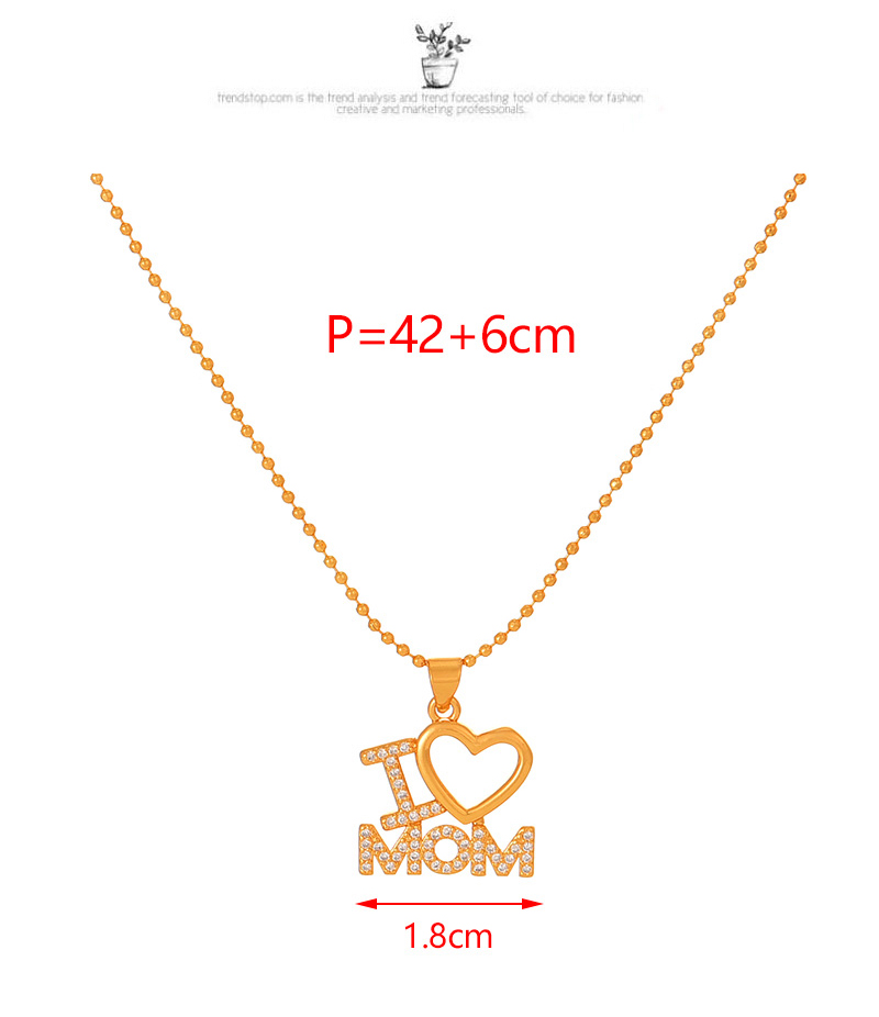Fashion Gold Copper Inlaid Zircon Love Letter Mom Pendant Bead Necklace,Necklaces