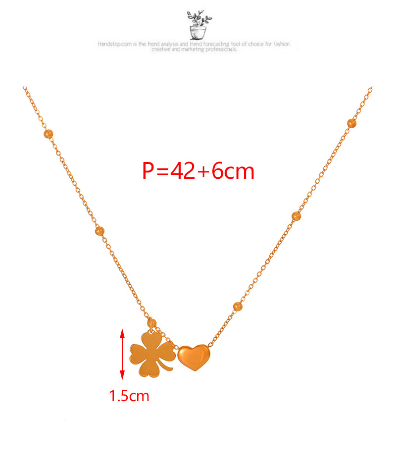 Fashion Gold Copper Heart Four Leaf Clover Pendant Bead Necklace,Necklaces