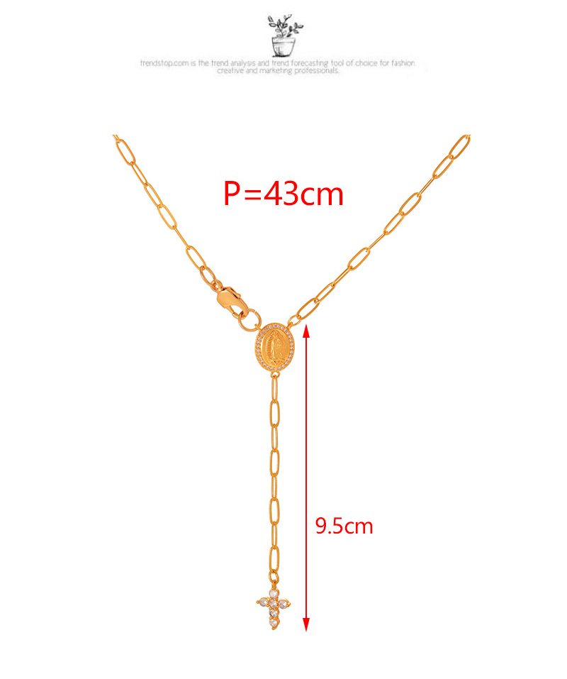 Fashion Gold Copper Set Zirconia Oval Figure Pendant Cross Chain Necklace,Necklaces