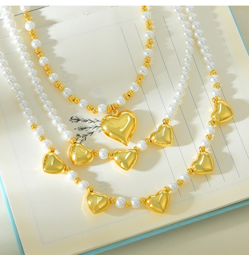 Fashion Golden 2 Copper Love Pendant Pearl Beads Necklace,Necklaces