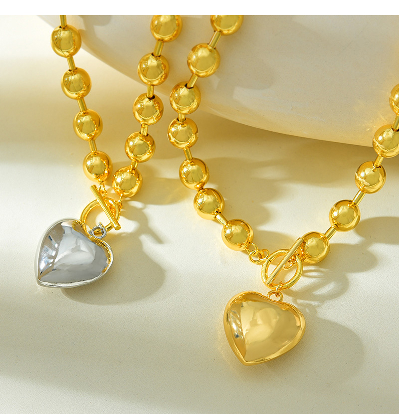 Fashion Silver Copper Love Heart Ot Buckle Pendant Bead Necklace (6mm),Necklaces
