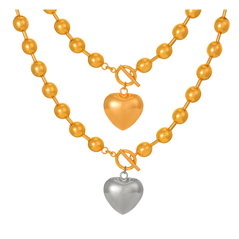 Fashion Silver Copper Love Heart Ot Buckle Pendant Bead Necklace (6mm),Necklaces