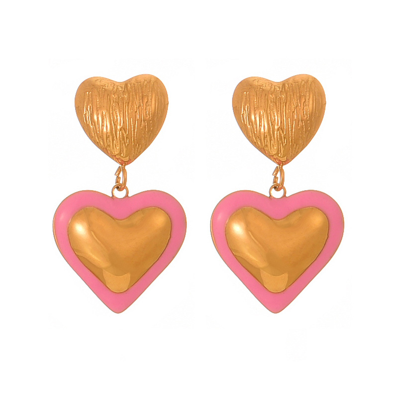 Fashion Golden 2 Titanium Steel Oil Drop Love Earrings,Earrings