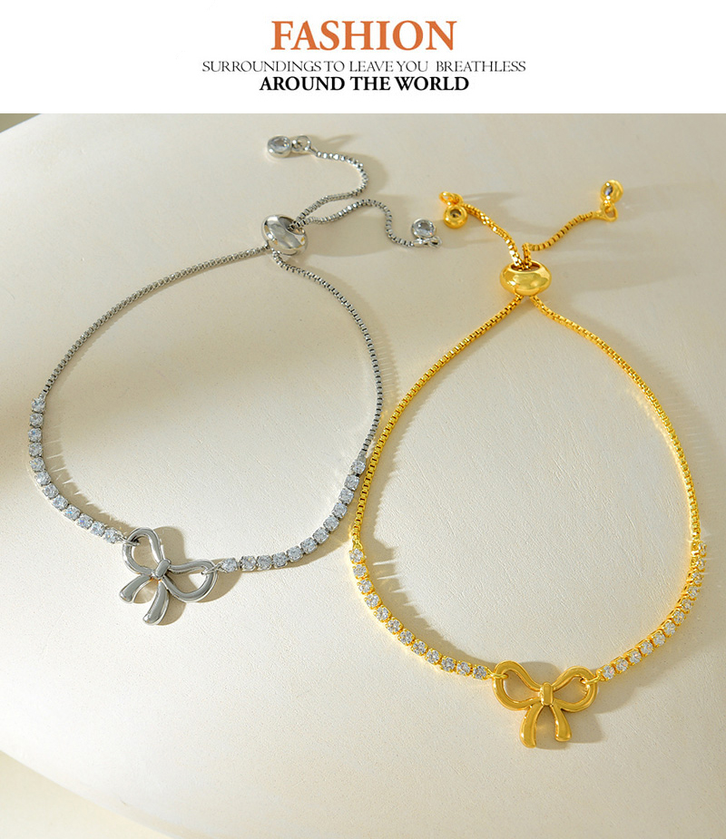 Fashion Gold Copper Set Zirconia Bow Bracelet,Bracelets