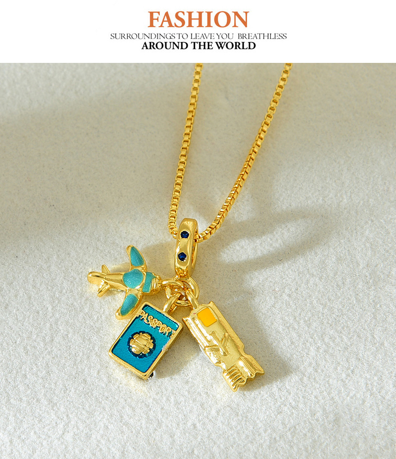 Fashion Gold Copper Set Zircon Oil Drop Airplane Earth Pendant Necklace,Necklaces