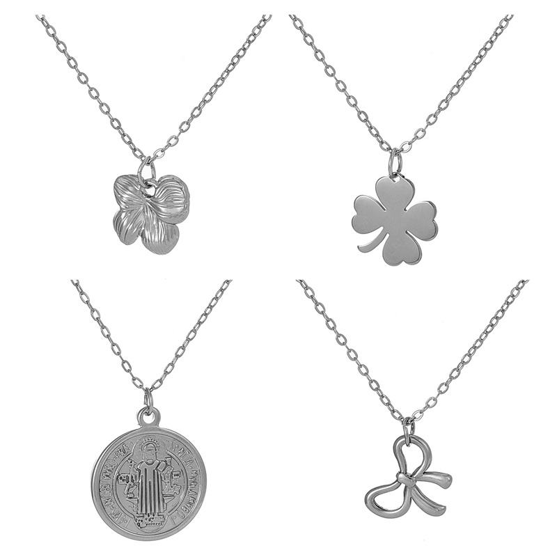 Fashion Silver 4 Titanium Steel Flower Pendant Necklace,Necklaces
